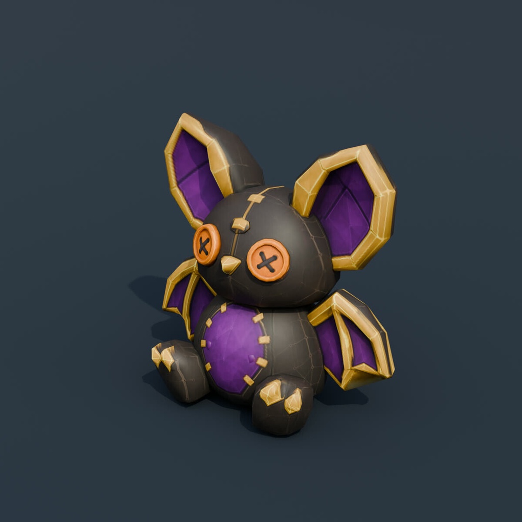 Stylized Low-Poly Bat Plush Toy | Blender | ハロウィン3Dモデル