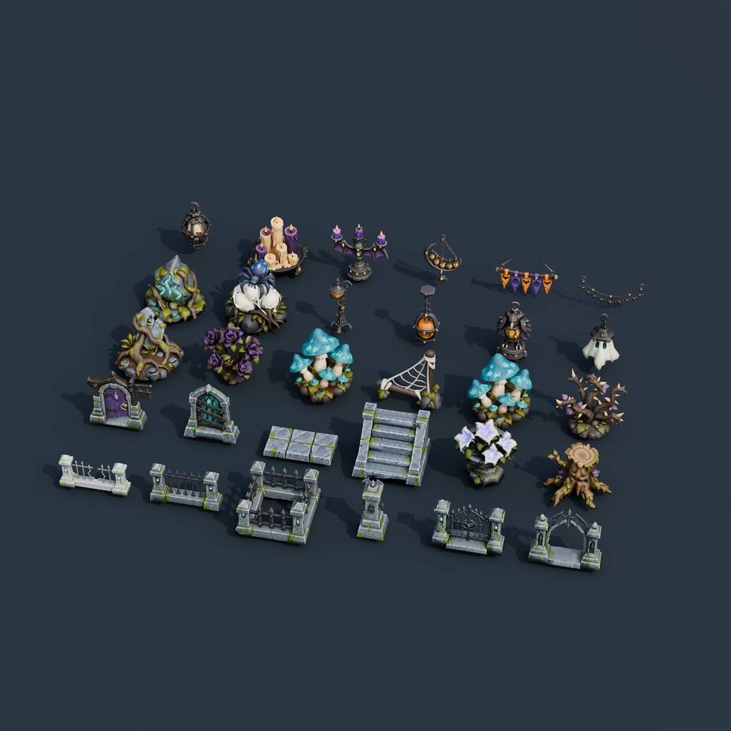 Stylized Halloween Prop Pack Vol. 2 - 30 Game-Ready Models | Blender | ハロウィン3Dモデル
