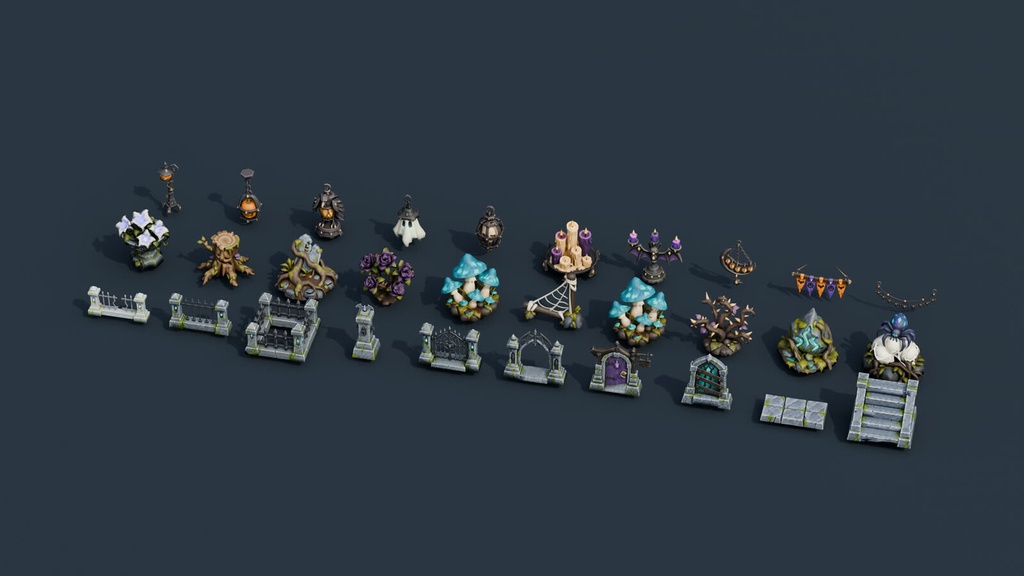 Stylized Halloween Prop Pack Vol. 2 - 30 Game-Ready Models | Blender | ハロウィン3Dモデル