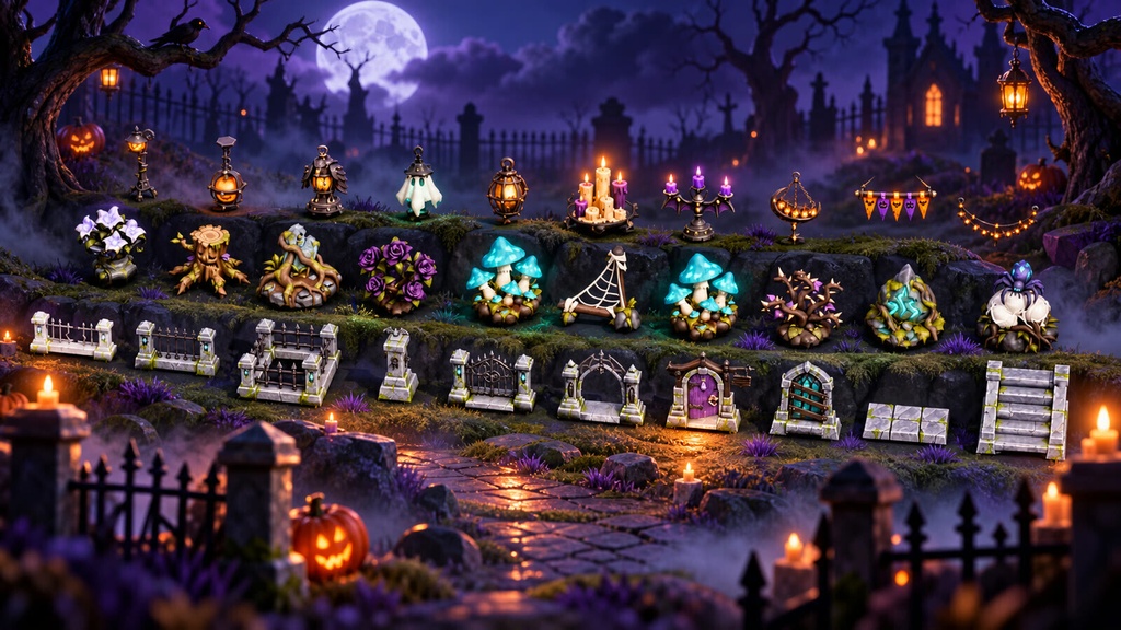 Stylized Halloween Prop Pack Vol. 2 - 30 Game-Ready Models | Blender | ハロウィン3Dモデル