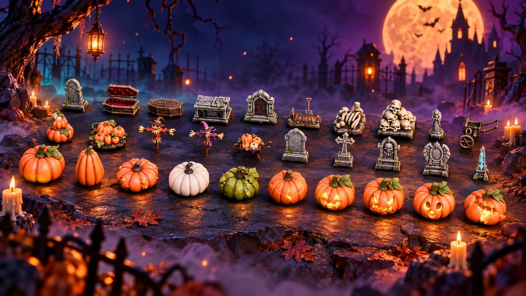 Stylized Halloween Prop Pack Vol. 1 - 30 Game-Ready Models | Blender | ハロウィン3Dモデル