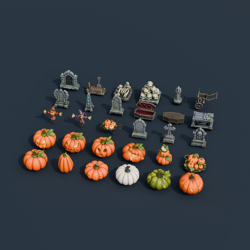 Stylized Halloween Prop Pack Vol. 1 - 30 Game-Ready Models | Blender | ハロウィン3Dモデル