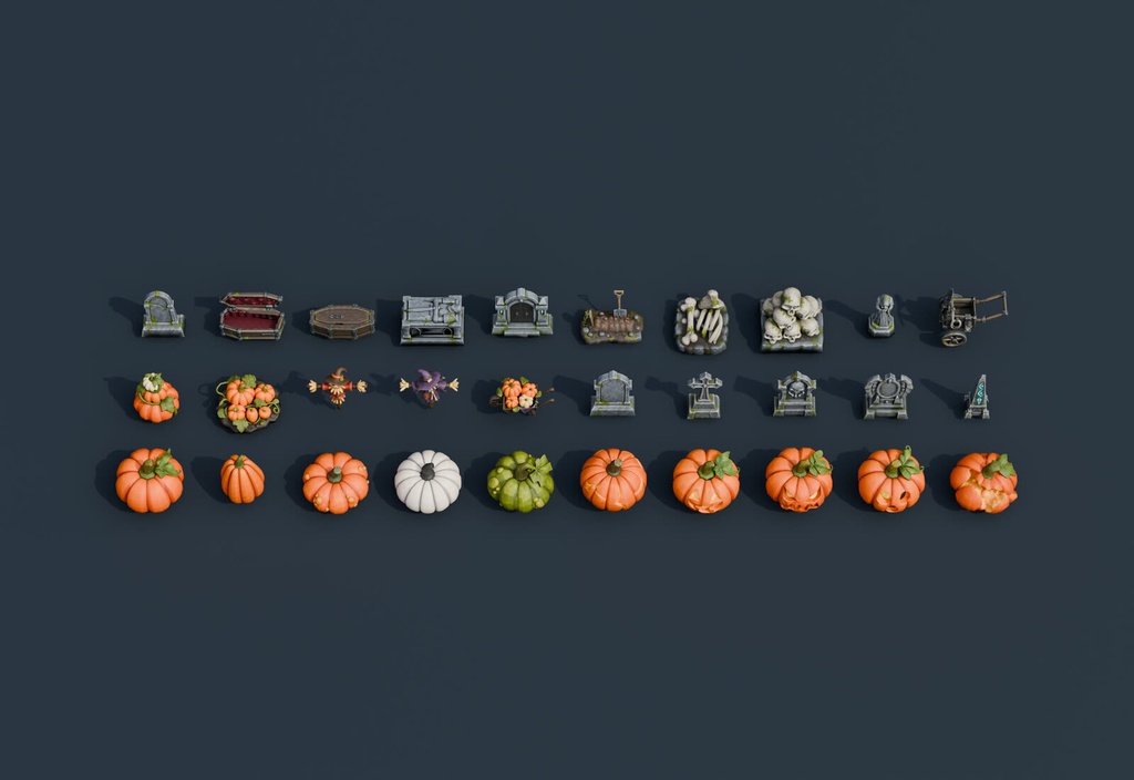 Stylized Halloween Prop Pack Vol. 1 - 30 Game-Ready Models | Blender | ハロウィン3Dモデル