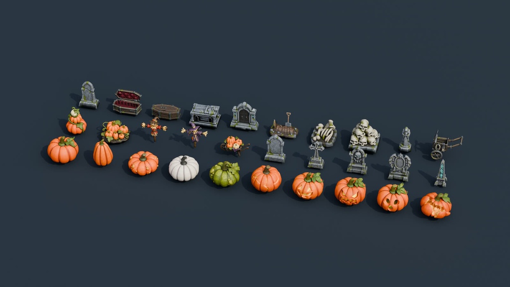 Stylized Halloween Prop Pack Vol. 1 - 30 Game-Ready Models | Blender | ハロウィン3Dモデル