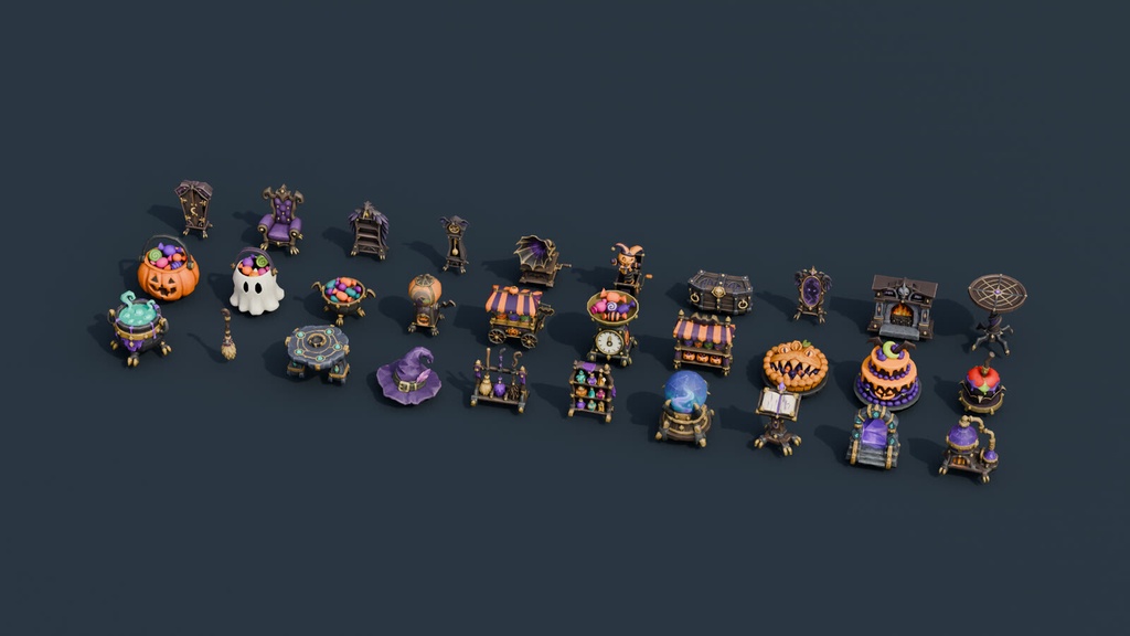 Stylized Halloween Prop Pack Vol. 3 - 30 Game-Ready Models | Blender | ハロウィン3Dモデル