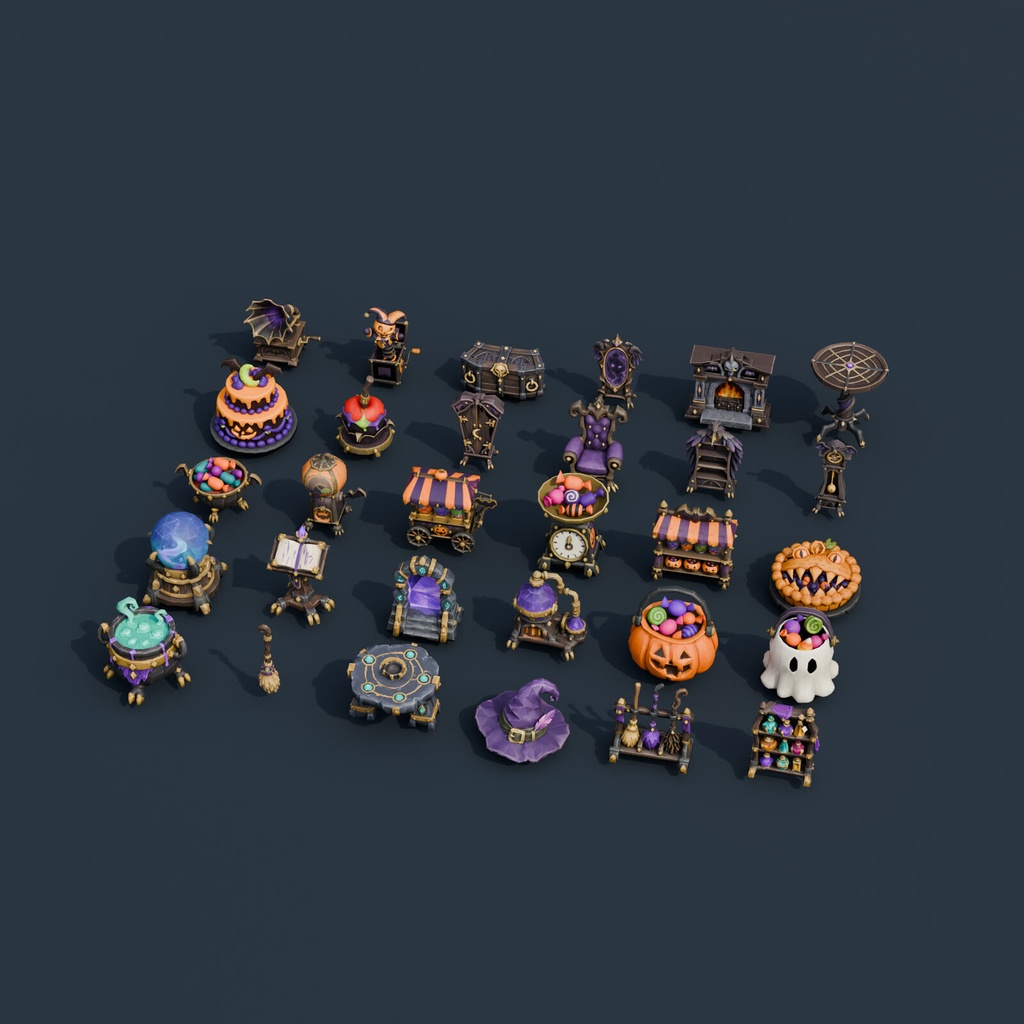 Stylized Halloween Prop Pack Vol. 3 - 30 Game-Ready Models | Blender | ハロウィン3Dモデル