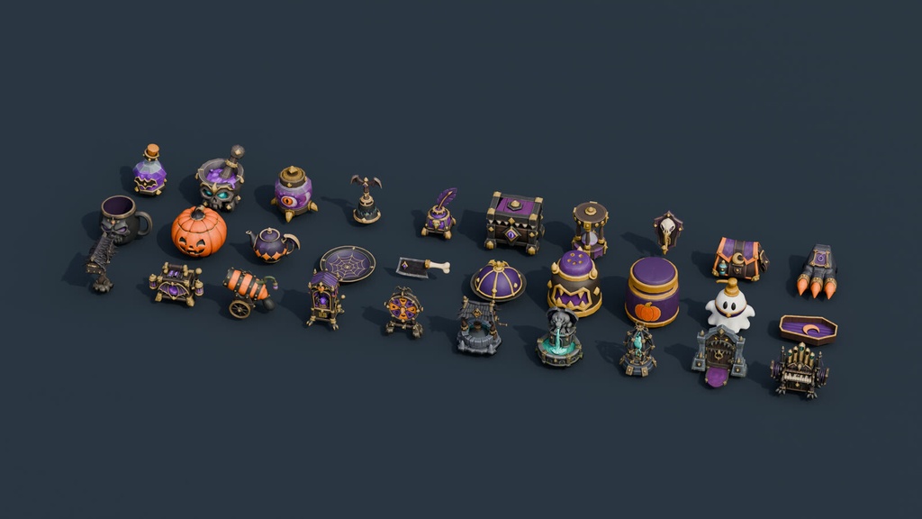 Stylized Halloween Prop Pack Vol. 4 - 30 Game-Ready Models | Blender | ハロウィン3Dモデル