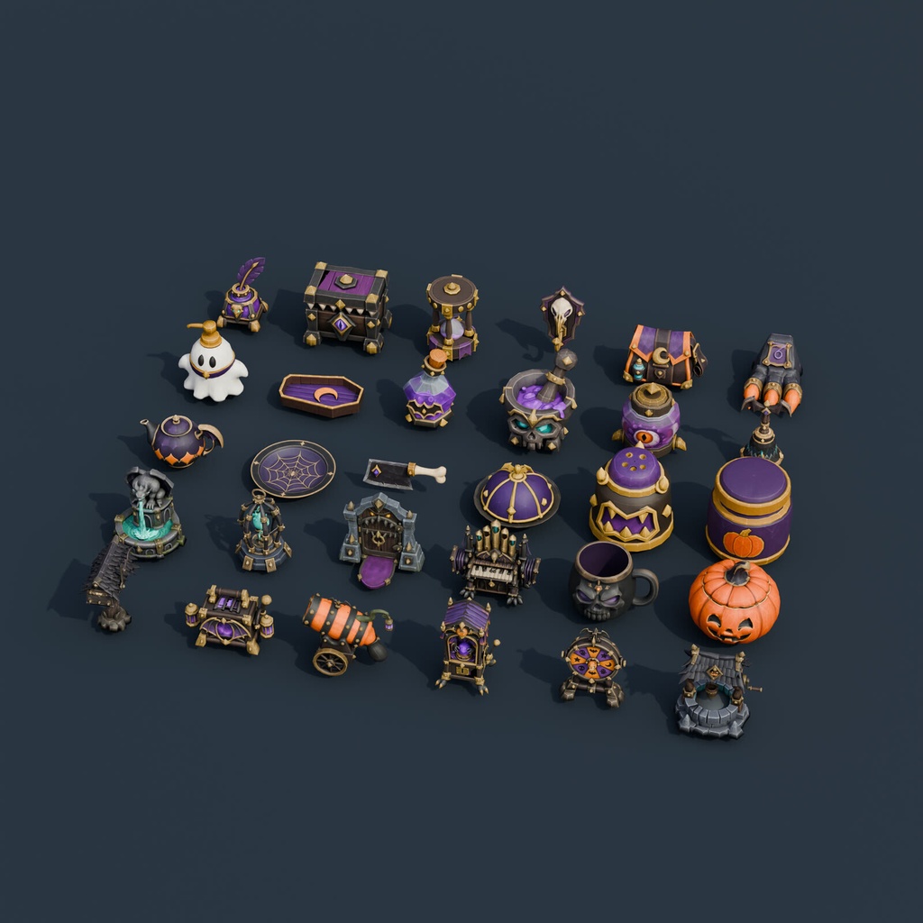Stylized Halloween Prop Pack Vol. 4 - 30 Game-Ready Models | Blender | ハロウィン3Dモデル