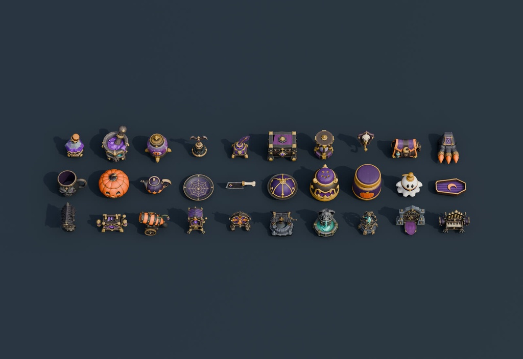 Stylized Halloween Prop Pack Vol. 4 - 30 Game-Ready Models | Blender | ハロウィン3Dモデル