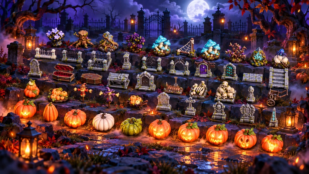 Stylized Halloween Collection Vol. 1 - 50 Game-Ready Models | Blender | ハロウィン3Dモデル