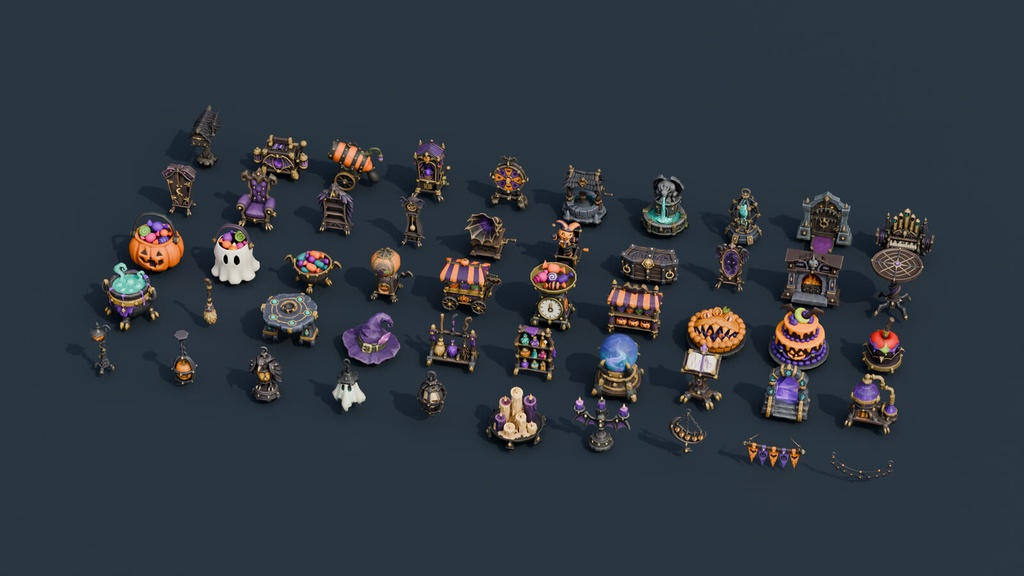 Stylized Halloween Collection Vol. 2 - 50 Game-Ready Models | Blender | ハロウィン3Dモデル