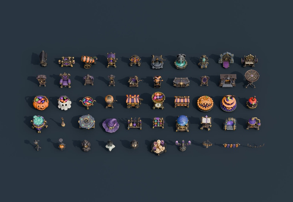 Stylized Halloween Collection Vol. 2 - 50 Game-Ready Models | Blender | ハロウィン3Dモデル