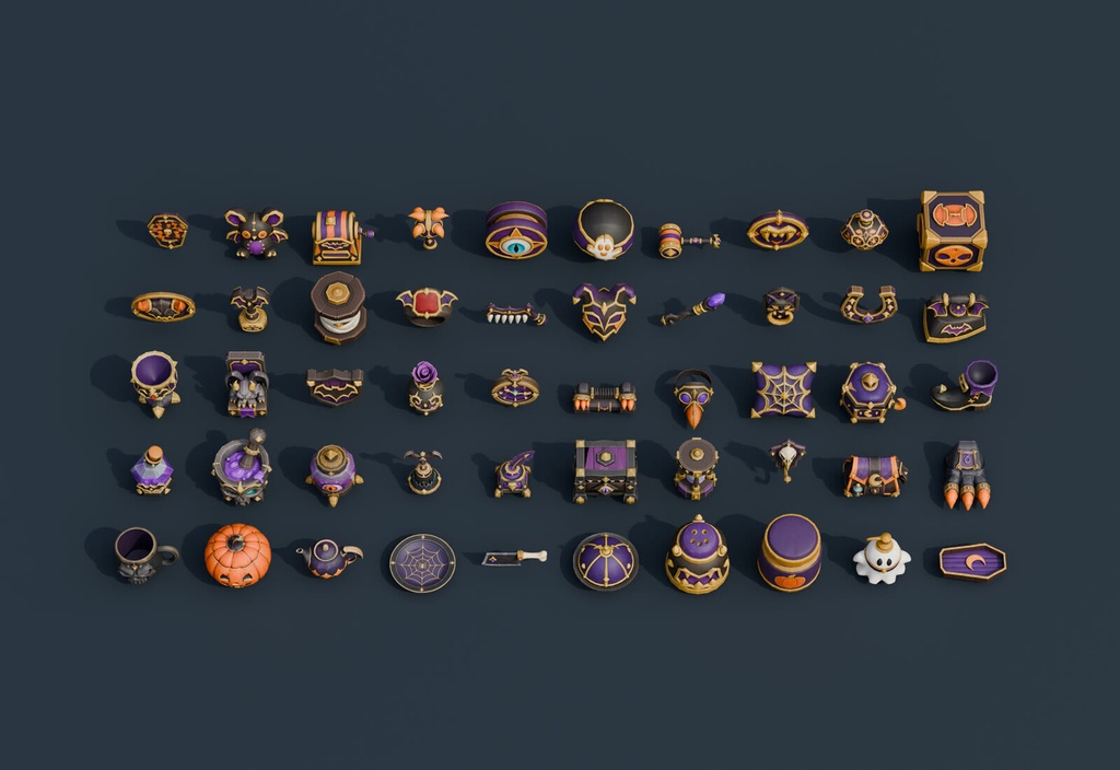 Stylized Halloween Collection Vol. 3 - 50 Game-Ready Models | Blender | ハロウィン3Dモデル