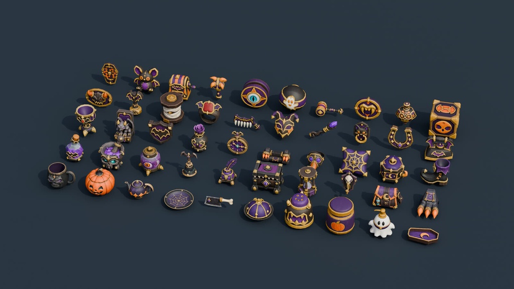 Stylized Halloween Collection Vol. 3 - 50 Game-Ready Models | Blender | ハロウィン3Dモデル