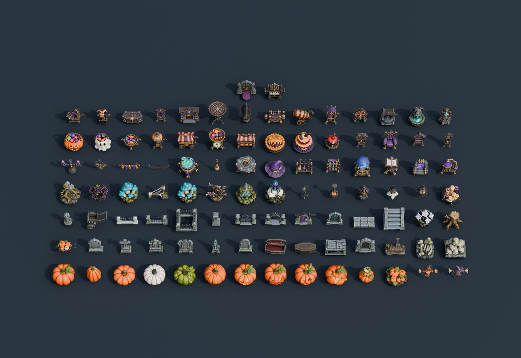 Stylized Halloween Mega Bundle - 100 Game-Ready Props | Blender | ハロウィン3Dモデル