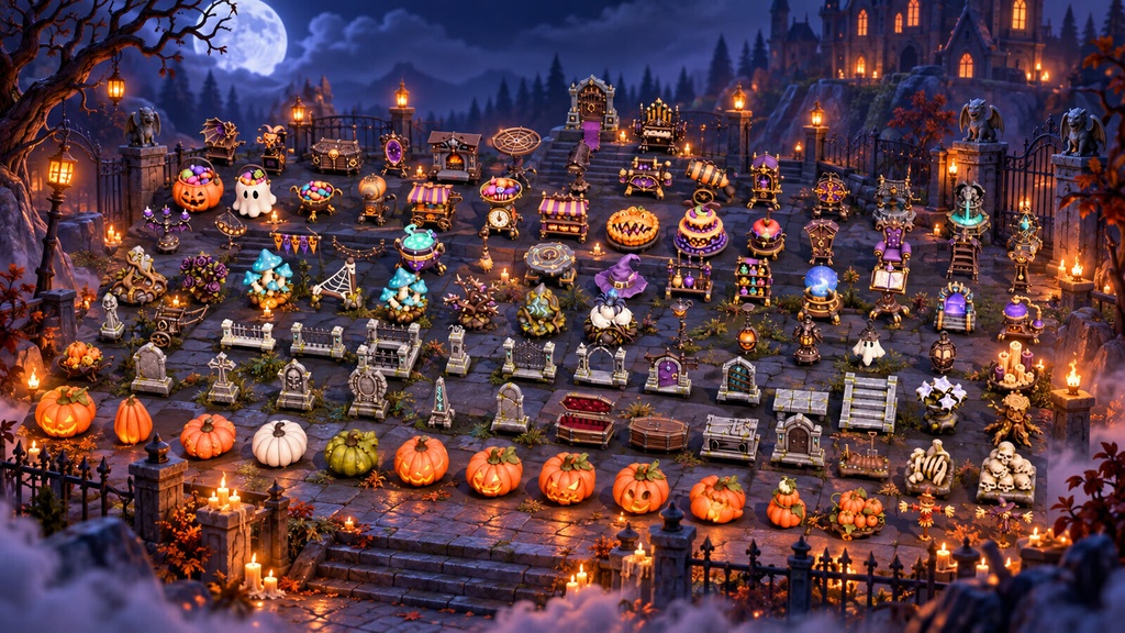 Stylized Halloween Mega Bundle - 100 Game-Ready Props | Blender | ハロウィン3Dモデル