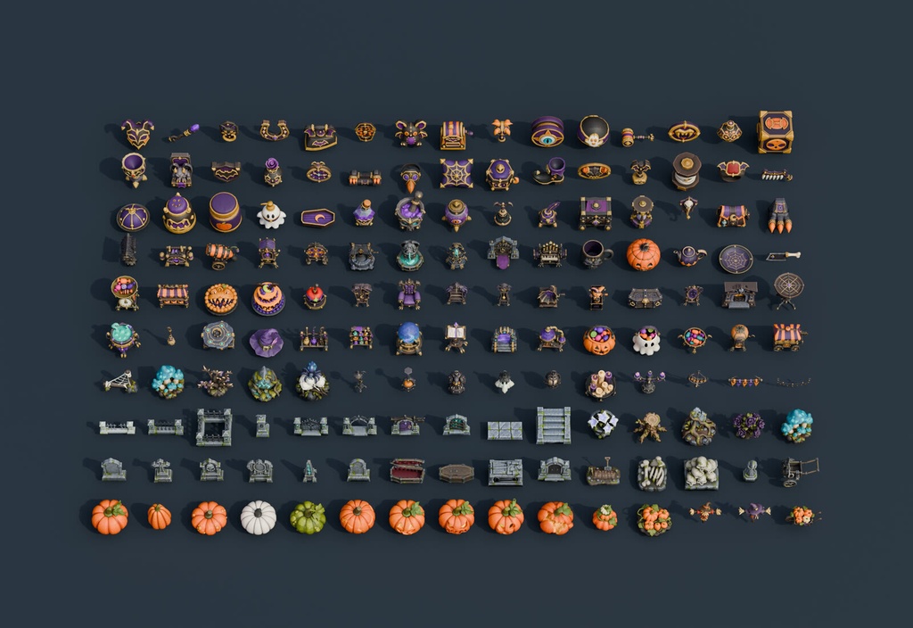 Stylized Halloween Complete Bundle - 150 Game-Ready Props | Blender | ハロウィン3Dモデル