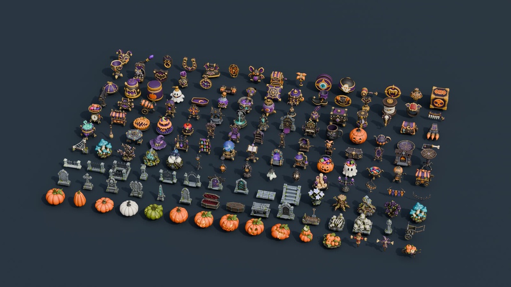 Stylized Halloween Complete Bundle - 150 Game-Ready Props | Blender | ハロウィン3Dモデル