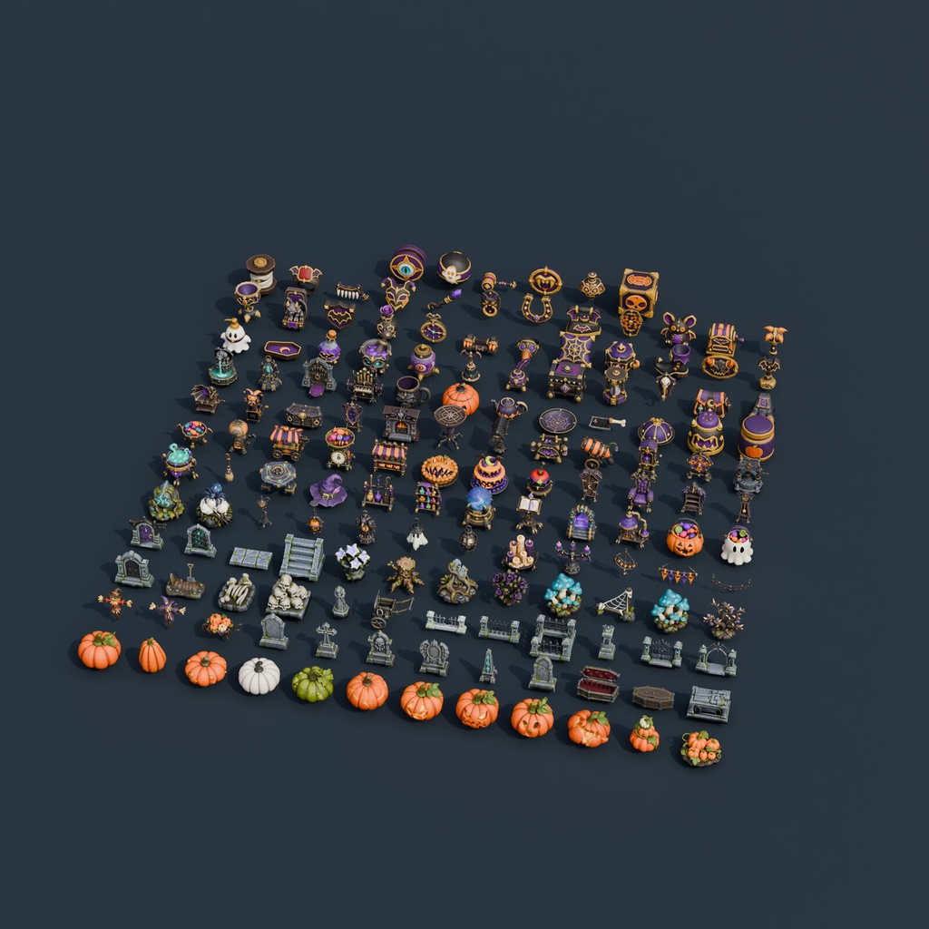 Stylized Halloween Complete Bundle - 150 Game-Ready Props | Blender | ハロウィン3Dモデル