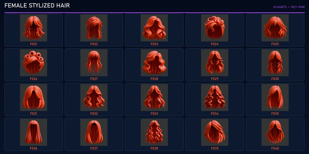 200 Stylized Hairstyles | 100 Male + 100 Female | Blender 髪型ライブラリ