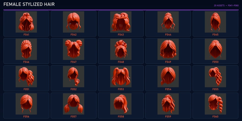 200 Stylized Hairstyles | 100 Male + 100 Female | Blender 髪型ライブラリ