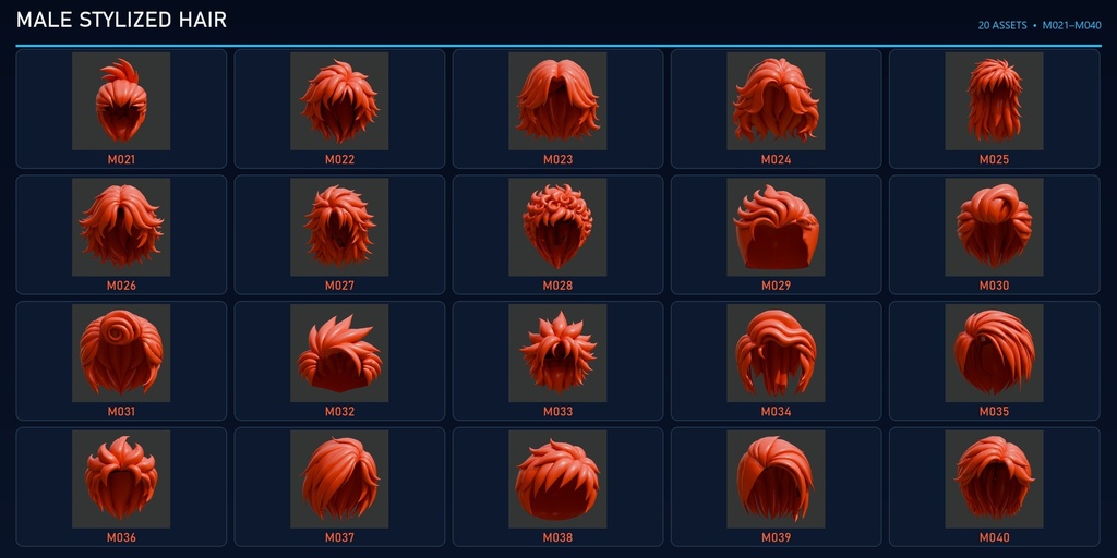 200 Stylized Hairstyles | 100 Male + 100 Female | Blender 髪型ライブラリ