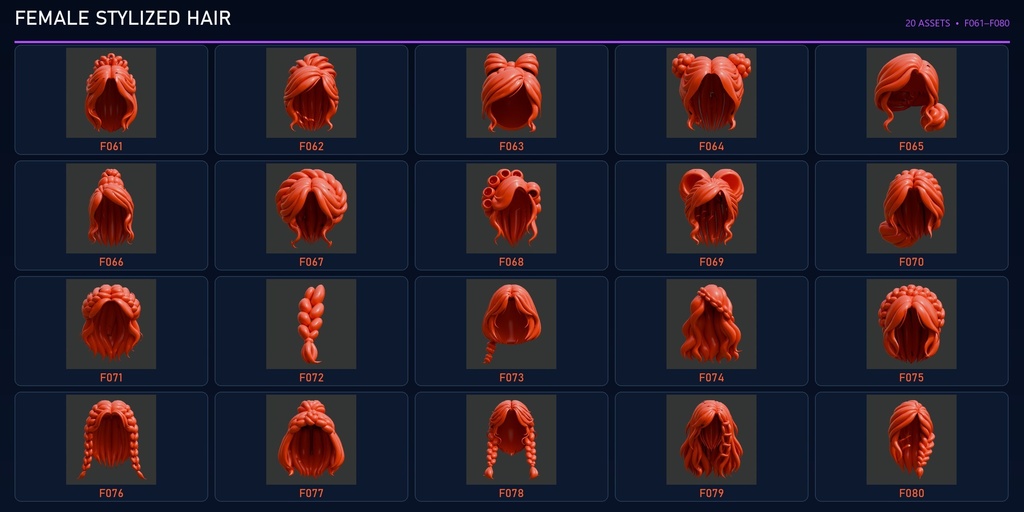 200 Stylized Hairstyles | 100 Male + 100 Female | Blender 髪型ライブラリ