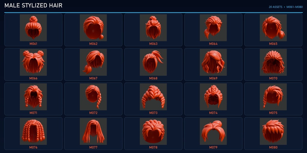 200 Stylized Hairstyles | 100 Male + 100 Female | Blender 髪型ライブラリ