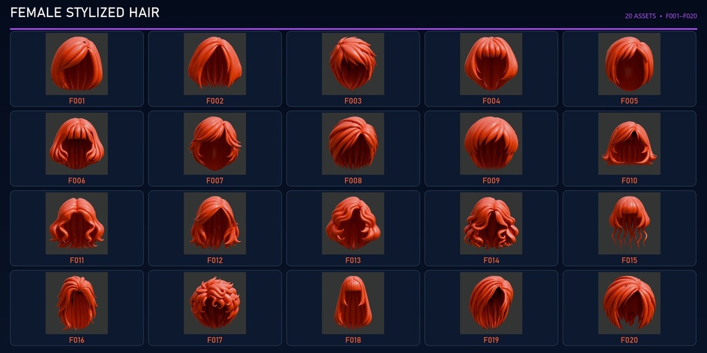 200 Stylized Hairstyles | 100 Male + 100 Female | Blender 髪型ライブラリ