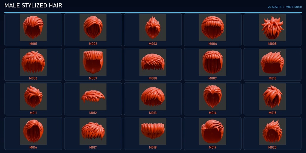 200 Stylized Hairstyles | 100 Male + 100 Female | Blender 髪型ライブラリ