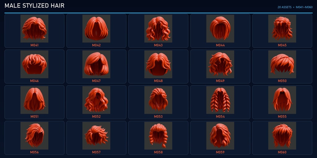 200 Stylized Hairstyles | 100 Male + 100 Female | Blender 髪型ライブラリ