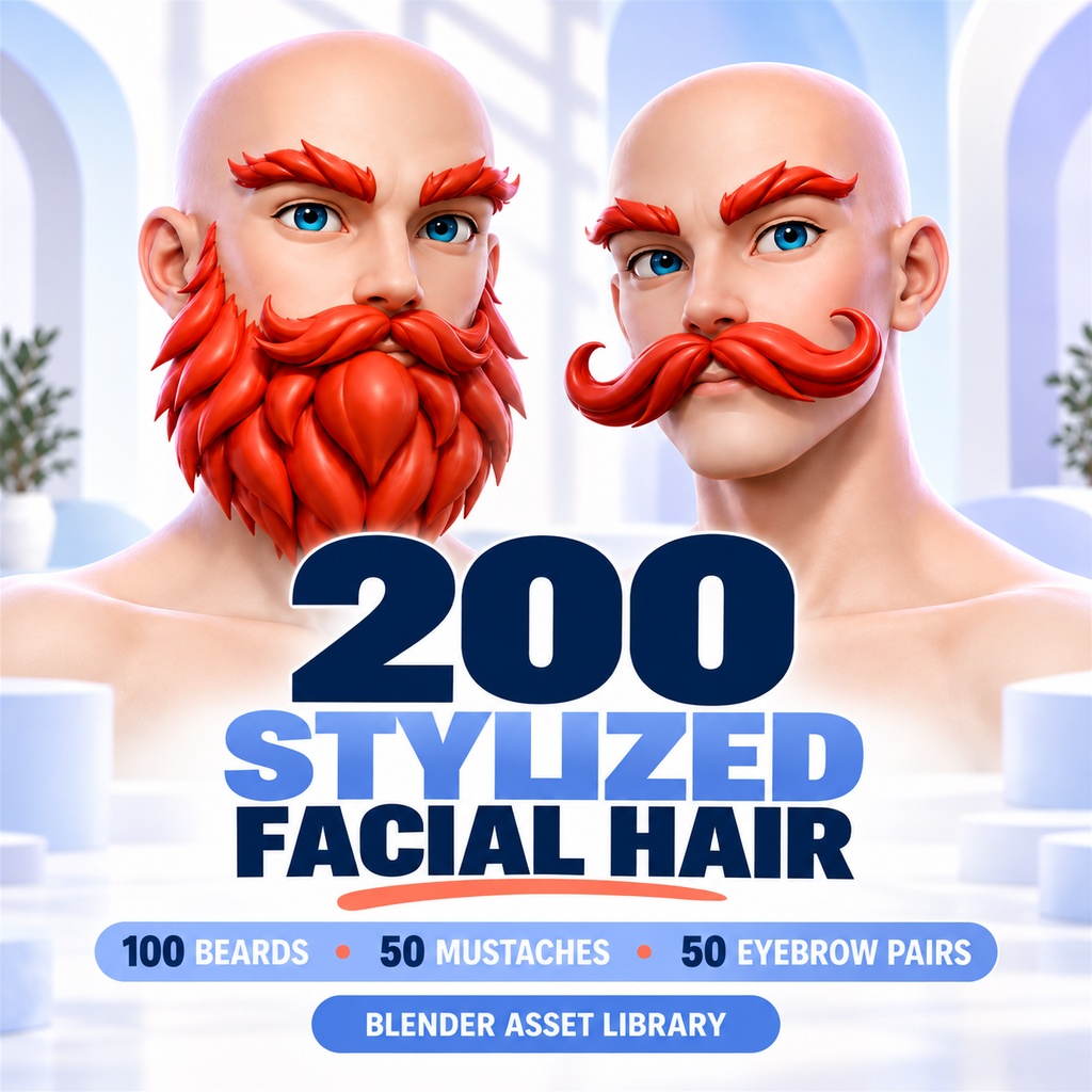 200 Stylized Facial Hair | Beards, Mustaches & Eyebrows | Blender ひげ・眉毛