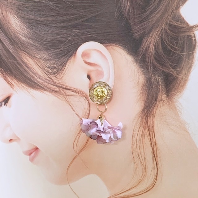 パープルフラワーの2wayイヤリング