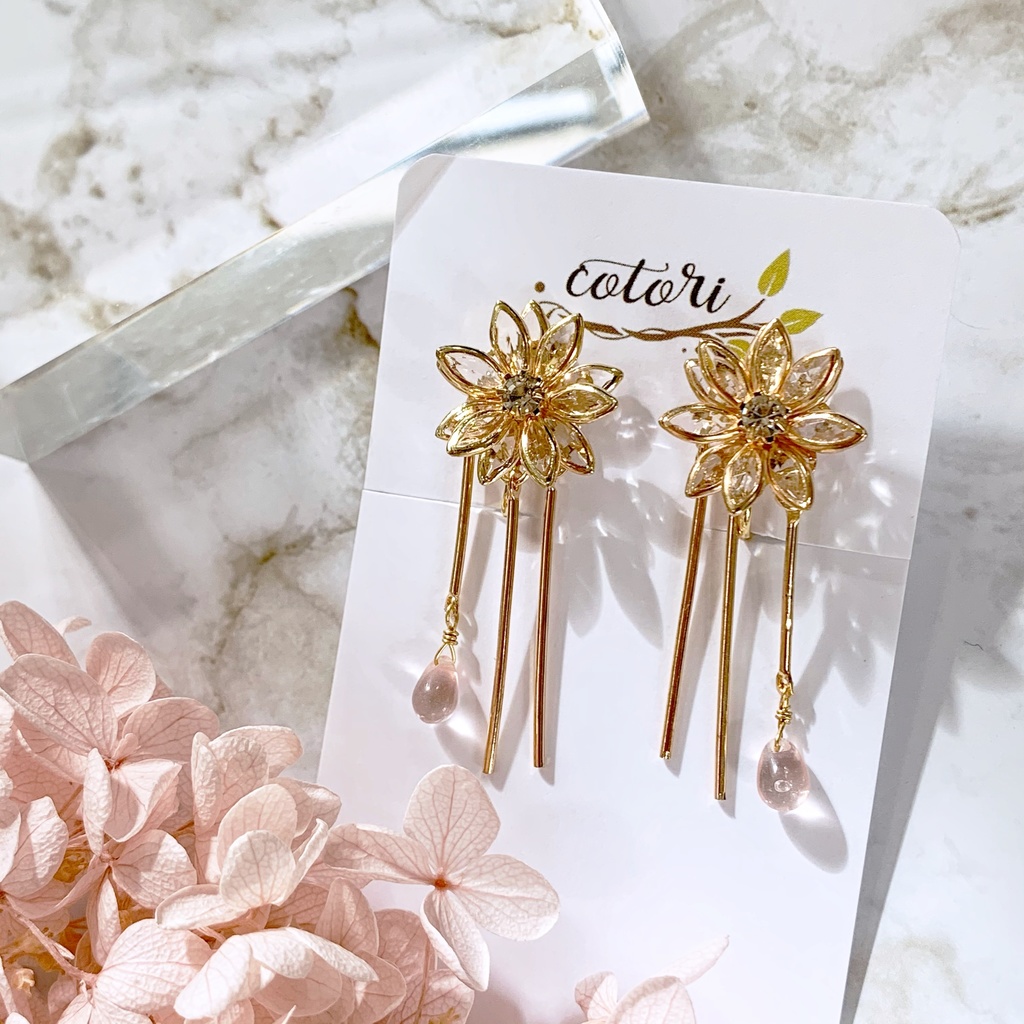 クリアフラワーのフリンジイヤリング