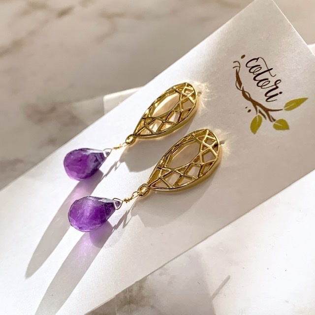*天然石* アメジストの宝石デザインピアス