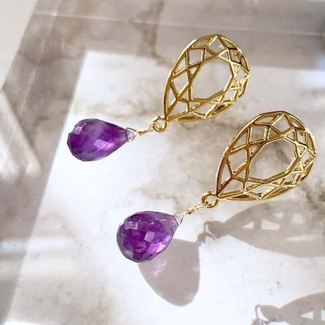 *天然石* アメジストの宝石デザインピアス
