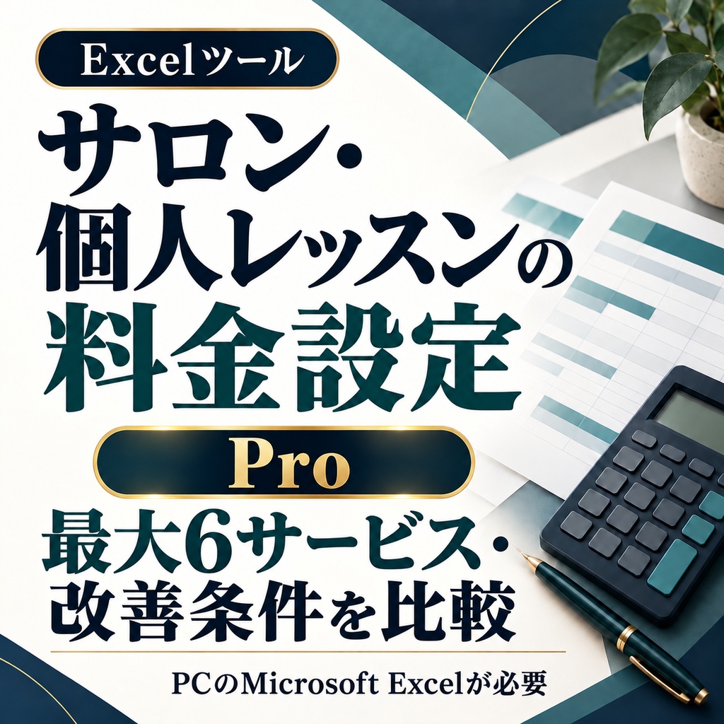 【Excel】サロン・個人レッスンの料金設定 Pro|最大6サービス・キャンセル・改善比較