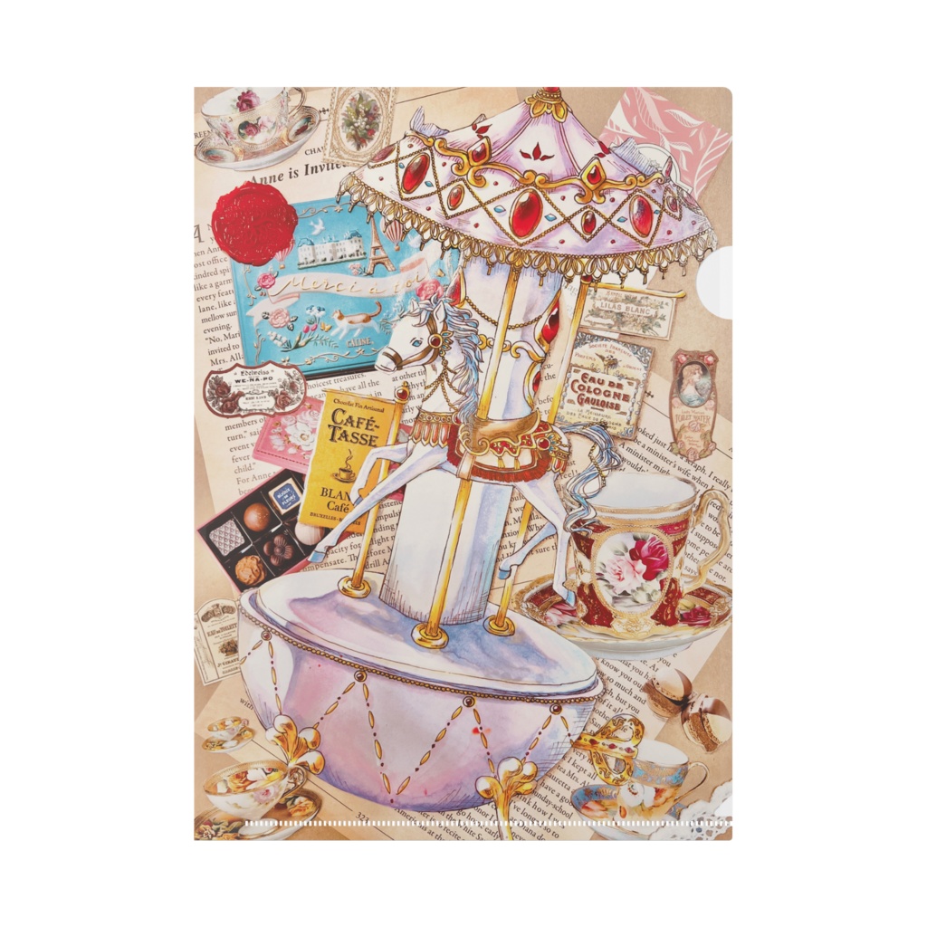 アンティーク調クリアファイル(白馬のオルゴール)