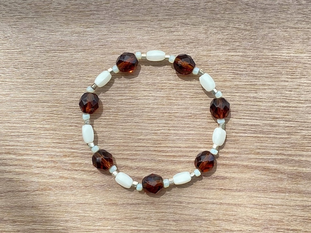 ビーズブレスレット No.125 ヴィンテージビーズ ブラウン シルバーセージ ホワイト