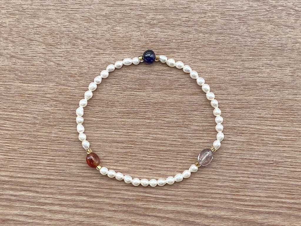 ビーズブレスレット No.132 ブルーサファイア トルマリン 天然石 パール ヴィンテージビーズ