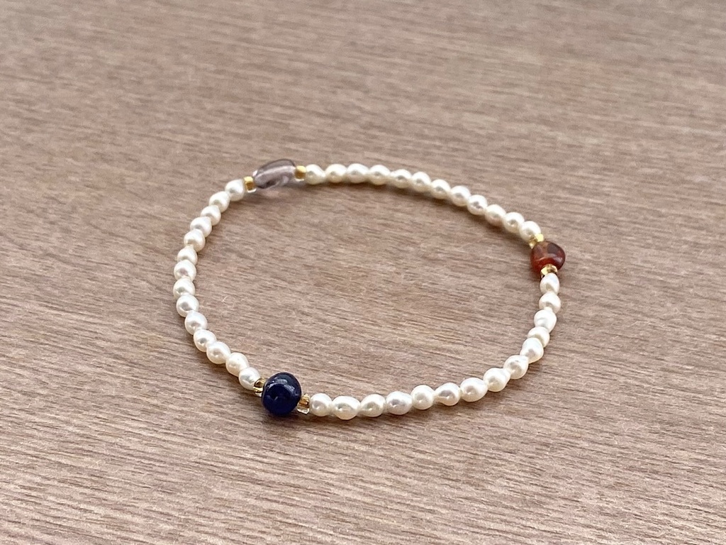 ビーズブレスレット No.132 ブルーサファイア トルマリン 天然石 パール ヴィンテージビーズ