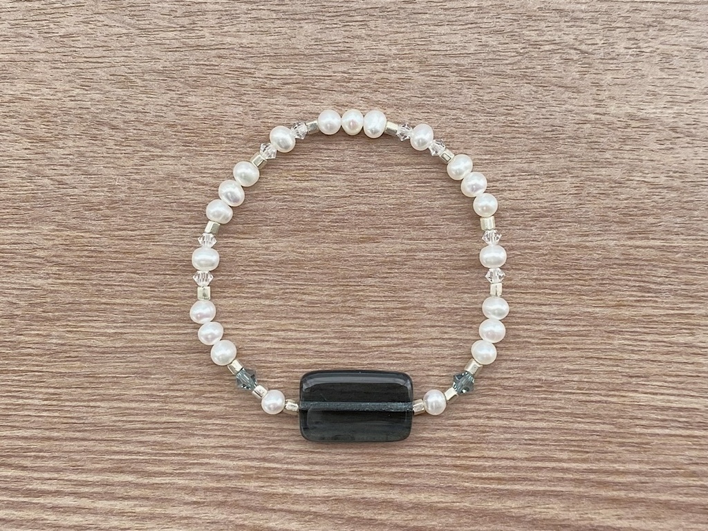 ビーズブレスレット No.133 ヴィンテージビーズ スレートブルー パール クリスタル