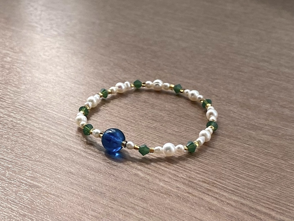 ビーズブレスレット No.134 ヴィンテージビーズ パシフィックブルー グリーン クリスタル パール
