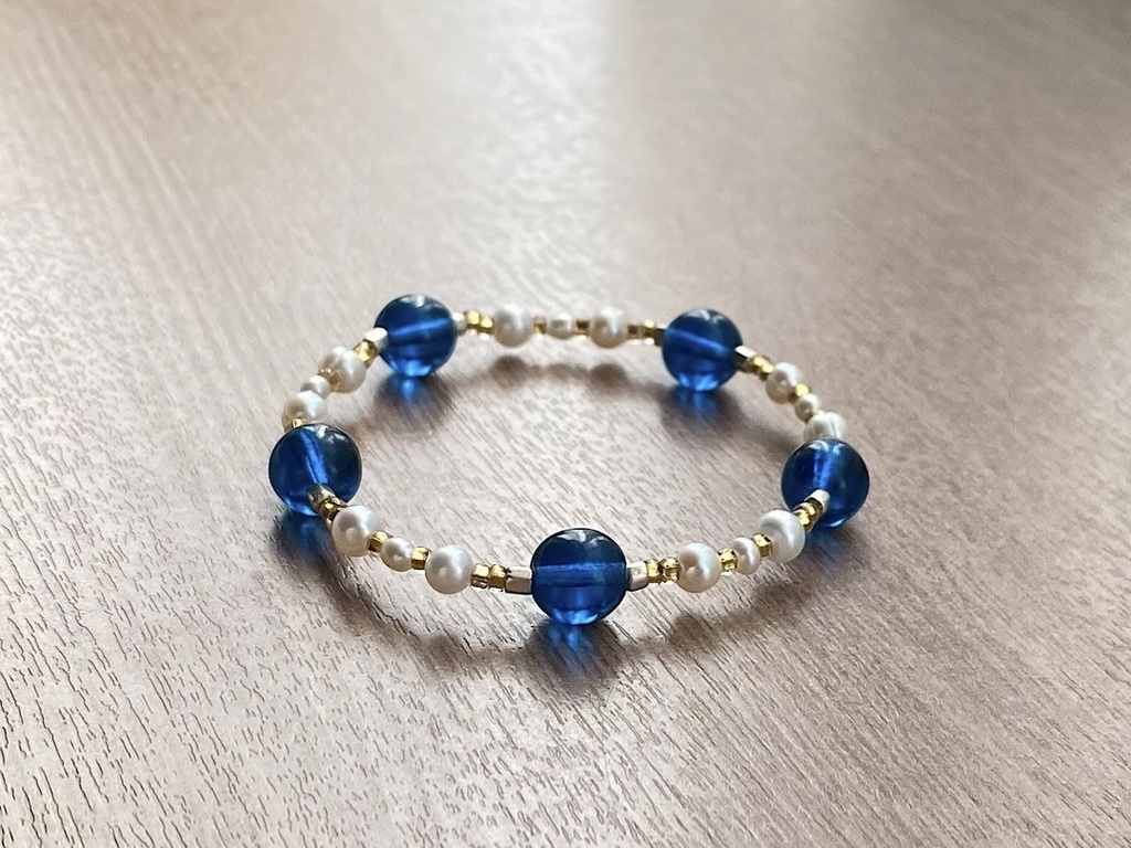 ビーズブレスレット No.135 ヴィンテージビーズ ブルー パール