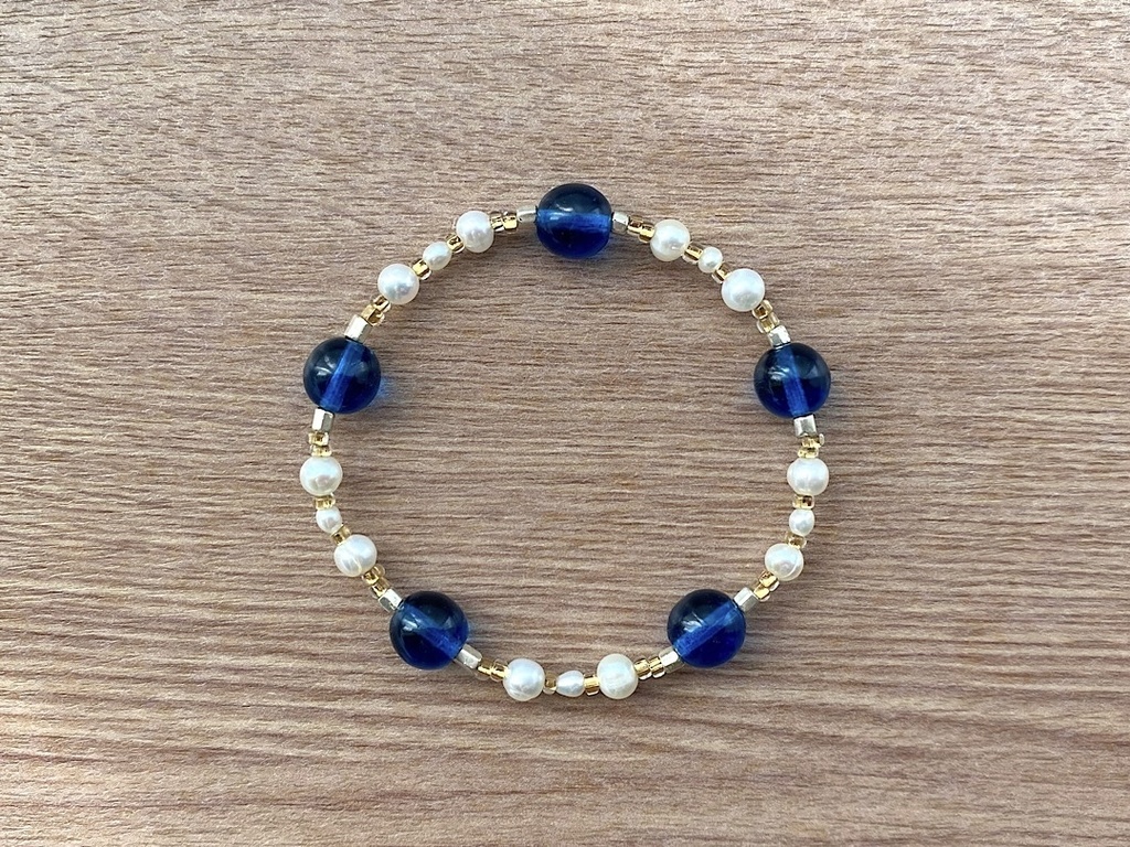 ビーズブレスレット No.135 ヴィンテージビーズ ブルー パール