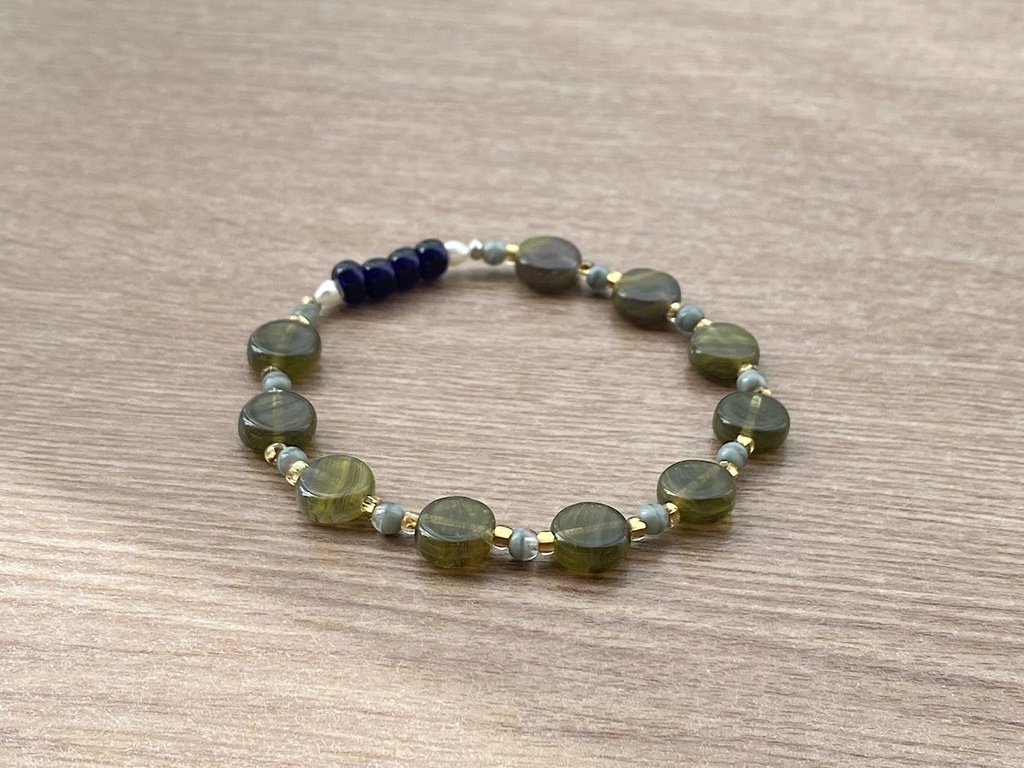 ビーズブレスレット No.137 グリーン ネイビーヴィンテージビーズ