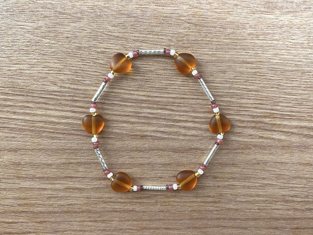 ビーズブレスレット No.140 ヴィンテージビーズ キャラメルカラー ハート