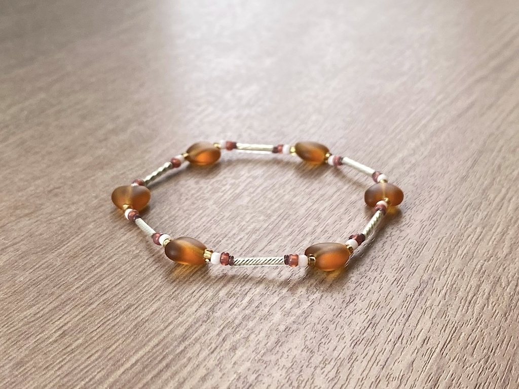 ビーズブレスレット No.140 ヴィンテージビーズ キャラメルカラー ハート