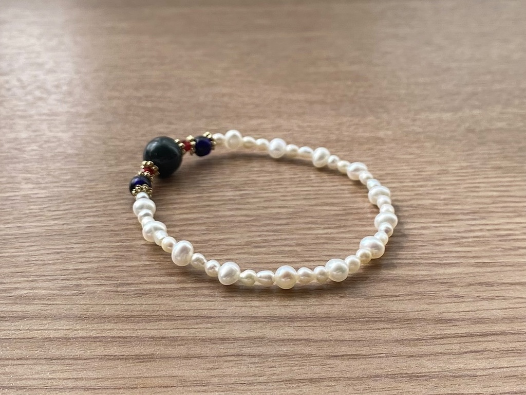 ビーズブレスレット No.141 ブラッドストーン 天然石 パール ヴィンテージビーズ