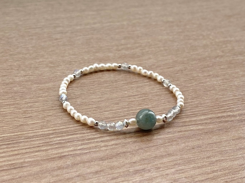 ビーズブレスレット No.144 ブルートルマリン ラブラドライト 天然石 パール